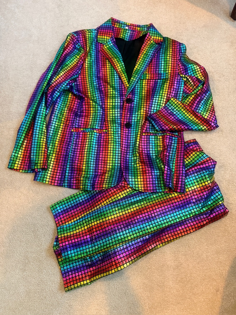 Disco Two Piece Unisex Suit Sz M 70’s Retro Replica shiny metallic Multicolor